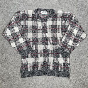 Vintage Glamour Knit 70s Sweater Women's Pullover Crew NEck Checker Medium